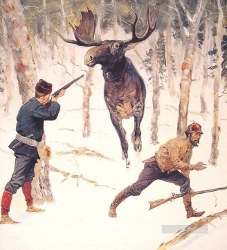 狩猟 Painting - レミントン・ザ・ヘラジカ狩り